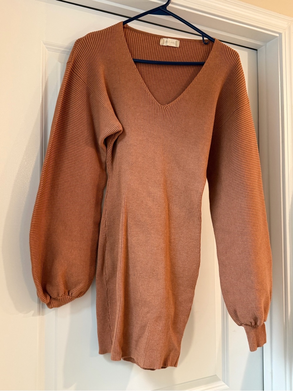 V-Neck Balloon Sleeve Sweater Dress